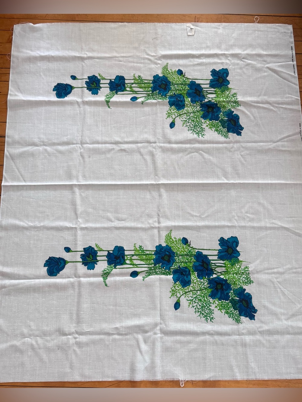 Vintage Alfred Shaheen Fabric Hawaiian floral blue hand panted 60s